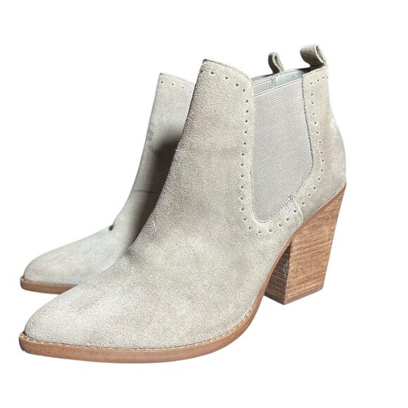 Marc Fisher Beige Suede Studded Pointed Toe Ankle Boots - Picture 4 of 11